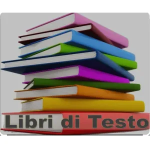 Pila di libri colorati con testo: libri di testo